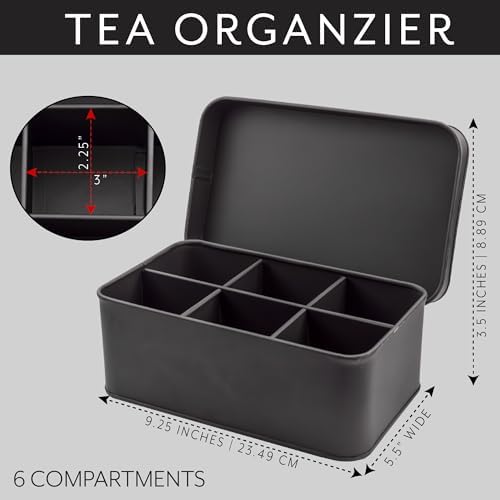 Enamelware Tea Bag Box (Black), Classic Sleek Style Tea Storage Tin