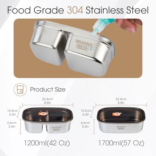 Stainless Steel Bento Box Adult 2 Pack, 42Oz+57Oz Leakproof Metal Bento Box with Airtight lid, Lightweight 304 Stainless Steel Lunch box for Men/Women,Suitable for Picnic, Work, Outside