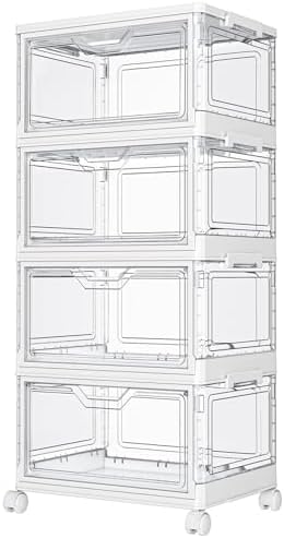 Clear Storage Bins with Lids - 4 Tier 23qt Plastic Stackable Bins