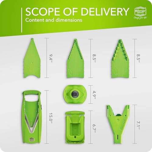 Mandoline Food Slicer Börner V5 (Profi Set) by Reston Lloyd • V-Slicer with 4 Inserts, Docking Station & Food Holder • Made in Germany • Fruit & Vegetable Chopper • Multiple Settings • Color: Lime - Image 6