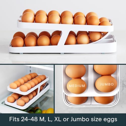RollDown® Egg Dispenser, Rolling Eggs Dispenser and Organizer for Refrigerator Storage, Double Track