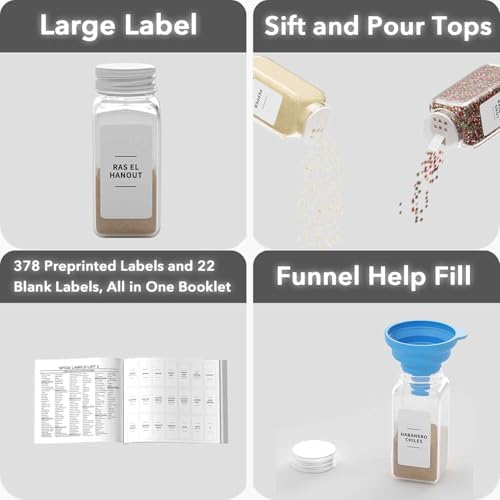 2 Pack Magnetic Spice Rack with 24 Spice Jars, 400 Labels and Funnel, Space Saving Refrigerator Fridge Oven Shelf Organizer