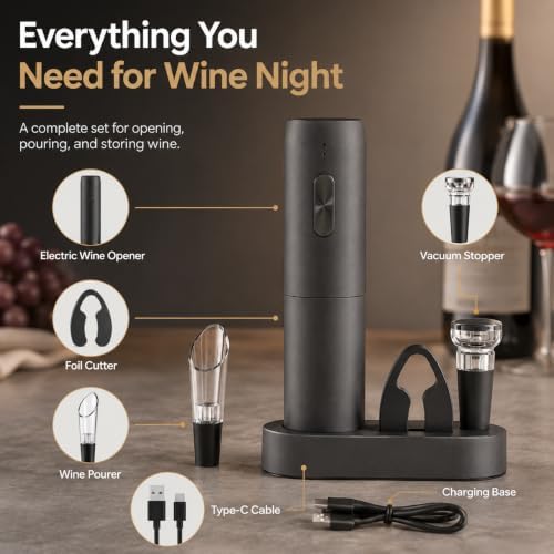 Rechargeable Electric Wine Opener Set with Charging Base & Accessories