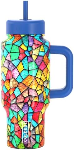 Coldest Tumbler with Handle & Coffee Lid - 100% Spill Proof Tumbler (3 Lids) - Stainless Steel Insulated Leakproof Tumblers for Women & Men - Cup Holder Friendly - 24 oz (Stained Glass) by Coldest
