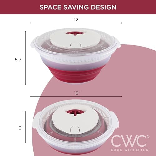 Collapsible Salad Spinner - 4 QT Space Saving Lettuce Dryer with Folding Collapsible Colander Great for Washing and Drying Fruit and Vegetables (Rose)