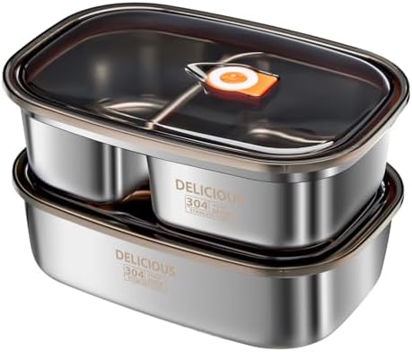 Stainless Steel Bento Box Adult 2 Pack, 42Oz+57Oz Leakproof Metal Bento Box with Airtight lid, Lightweight 304 Stainless Steel Lunch box for Men/Women,Suitable for Picnic, Work, Outside