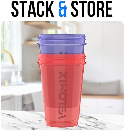 VELOMIX 2 Pack 20oz Protein Shaker Bottle for Protein Mixes, Blush Storm - Image 6