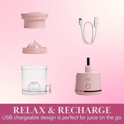 Paris Hilton Electric Citrus Juicer, Mini Portable Cordless Juicer with USB Rechargeable Base, One-Touch Button, Compact Lemon, Lime and Orange Juicer, Pink - Image 5
