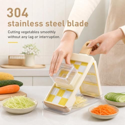 4-in-1 Mandoline Slicer, Handheld Veggie Cutter with Food Box & Guard