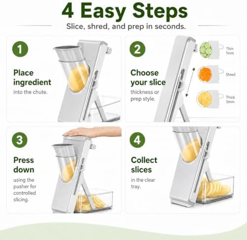 Safe Mandoline Slicer for Kitchen, Vegetable Slicer with Container, French Fry Cutter, All in 1 Julienne Slicer for Potato, Thickness Adjustable, Detachable Blade (Gray) - Image 3