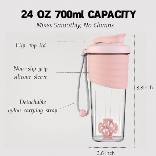 Shaker Bottle for Protein Mixes 24 oz Pink - Image 3