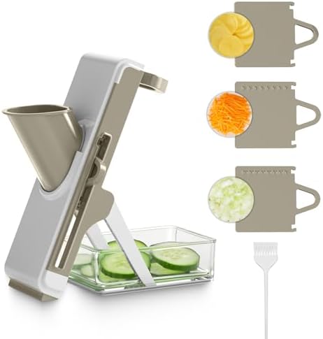 Eletronova Safe Mandoline Slicer for Kitchen, Vegetable Slicer with Container, French Fry Cutter, All in 1 Julienne Slicer for Potato, Thickness Adjustable, Detachable Blade, Dishwasher Safe（Grey-2） by Eletronova