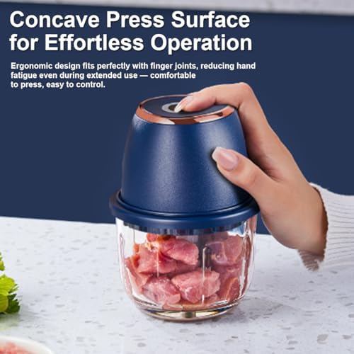 2026 Upgrade Electric Garlic Chopper, Mini Electric Food Chopper, 350ml with 6 Stainless Steel Blades & Thickened Glass, Cordless Food Processor for Chili, Ginger, Nuts, Meat and Fruits (Blue) - Image 5