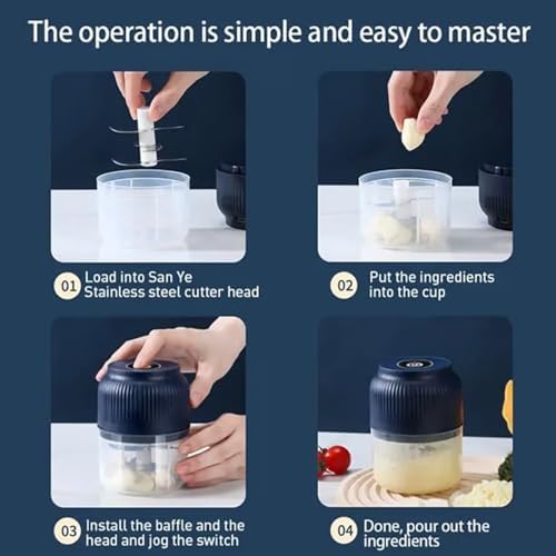 Electric Garlic Chopper, 320ML Mini Portable Veggie Chopper with 6 Sharp Blades, Rechargeable Electric Food Chopper Tool, Wireless Veggie Grinder, for Onions Ginger Chili Nuts Meat (Mix*2) - Image 5