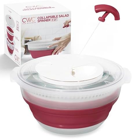 Collapsible Salad Spinner - 4 QT Space Saving Lettuce Dryer with Folding Collapsible Colander Great for Washing and Drying Fruit and Vegetables (Rose)