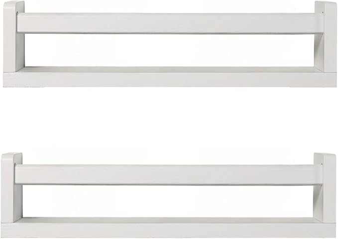 JORIKCHUO Nursery Book Shelves, Set of 2 Wood Floating Book Shelves for Kids Room, Kitchen Spice Rack, or Rustic Wall Mounted Shelves for Farmhouse Bathroom Décor (White)