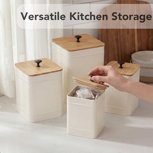 Kitchen Canisters, Airtight Canister Sets for Kitchen Counter, Kitchen Canisters for Countertop Set of 4, Coffee Tea Sugar Flour Spice Tin Jars Food Storage Container with Lid(White)