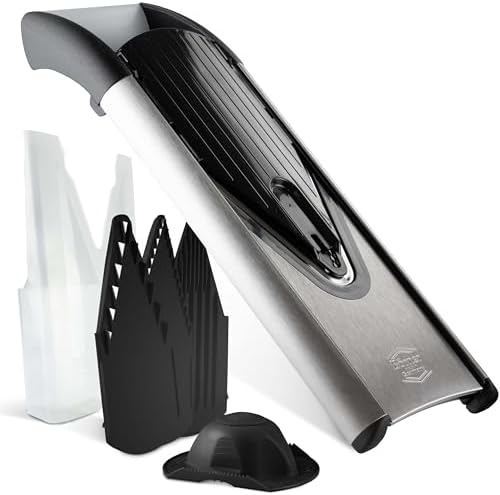 By Reston Lloyd Mandoline Slicer V6 (Starter Set) • Stainless Steel Slicer with V-Blade • Adjustable Kitchen Slicer for Vegetables & Fruits • Various Thicknesses & Grater