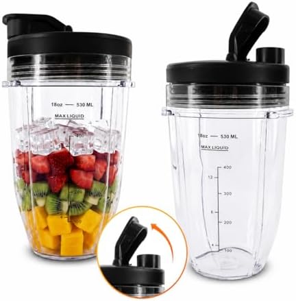 18 Oz Replacement Cups for Ninja Blender, 2 Pack, Twist-On Design by KETAR