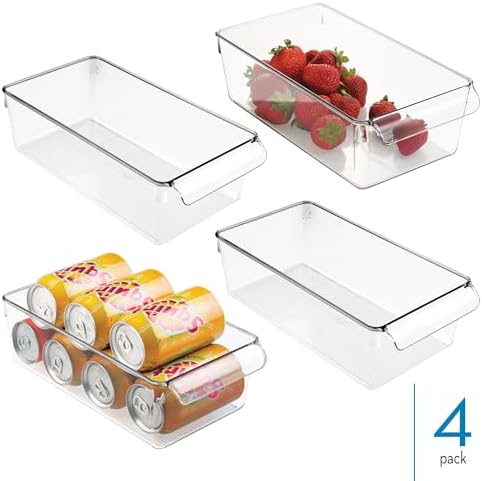 Fridge Storage Bin with Handle, Set of 4, Clear