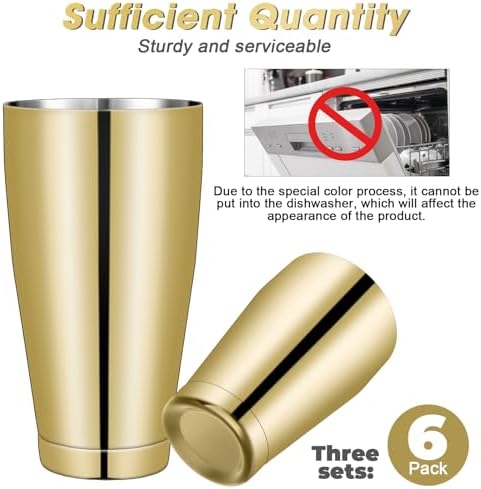 6 Pcs Shakers Bartending Boston Cocktail Shaker, Gold