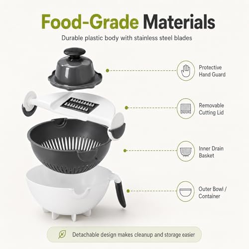 9-in-1 Vegetable Chopper with Drain Basket, Multifunction Food Cutter Slicer Dicer Grater with Interchangeable Blades and Container for Onion, Potato, Cucumber, Fruit and Meal Prep (2Pcs) - Image 5