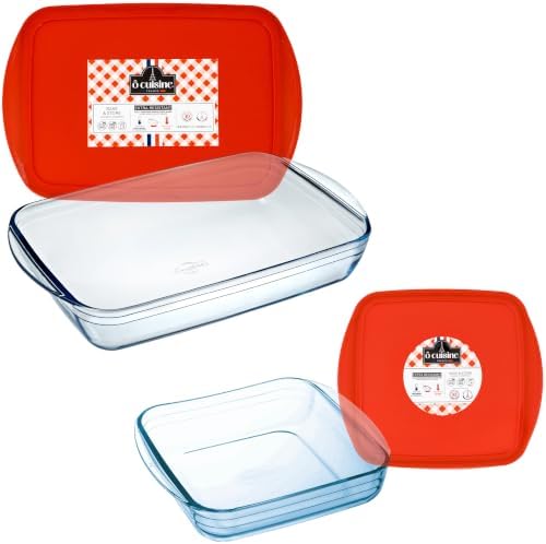 Borosilicate Casserole Dish with Lid Set, Rectangle + Square