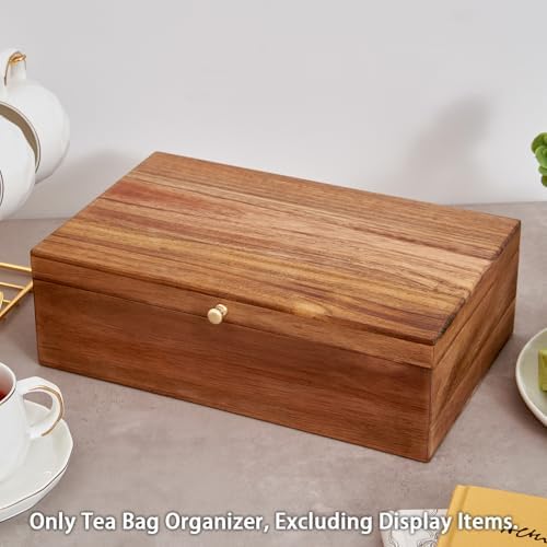 Acacia Wood Tea Bag Organizers, Tea Packet Storage Boxes, 8-Compartment Tea Caddy for Tea Bags Chest, Teabag Holder Containers, Teabox Station Display