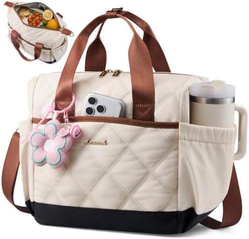 Insulated Lunch Bag Women, Adult Lunch Box for Women Work, Large Leakproof Cooler lunch Bags for Picnic Beach Family College, Lunch Teacher Tote Bag with Adjustable Shoulder Strap Cup Holder