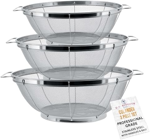 Set of 3 Stainless Steel Colander Strainers Net Baskets