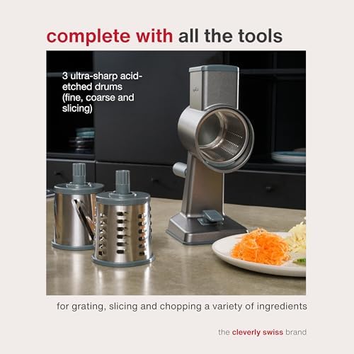 Rotary Cheese Grater, Stainless Steel, Grater & 3 Drum Blades