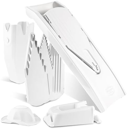 Mandoline Food Slicer Börner V1 (Profi Set) by Reston Lloyd • V-Slicer with 4 Inserts, Docking Station & Food Holder • Made in Germany • Fruit & Vegetable Chopper • Multiple Settings • Color: White by B%C3%B6rner