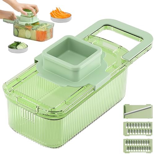 2024 New Multifunctional Food Grater, Six Cutting Tools Round Vegetable Chopper, Chopper Vegetable Cutter, Food Chopper With Container, Vegetable Chopper With Container (1Cutter+3Blades+Drain Basket) by Unknown