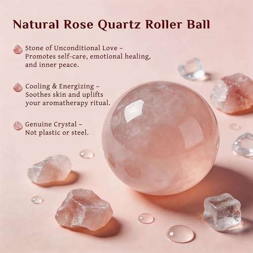PrettyCare Rose Quartz Roller Bottle for Castor Oil – 50ml Refillable Amber Glass Roll On Bottle with Natural Rose Quartz Roller Ball, Leak-Proof Roller Ball Applicator for Essential Oils, Perfume - Image 2