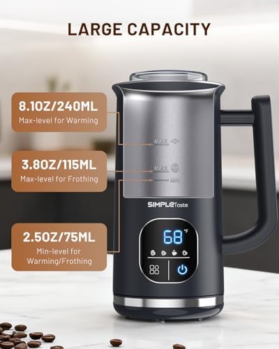 SIMPLETASTE Milk Frother, 4-in-1 Electric Milk Steamer with LED Touch Screen, Automatic Warm and Cold Foam Maker and Milk Warmer for Latte, Cappuccinos, Macchiato - Image 5