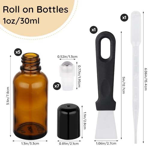 Segbeauty 1oz Glass Roll On Bottles for Oil, 5pcs Empty Roller Ball Applicator for Essential Oils, 30ml Amber Perfume Travel Refillable Bottle, Anointing Oil Bottles Travel Containers Liquids Oils - Image 3
