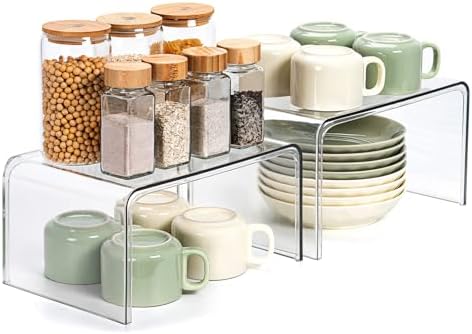 Clear Cabinet Organizer, Stackable Shelf Organizer Set of 2