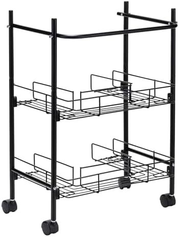 2-Tier Under Sink Organizer Multipurpose Movable Rolling Cart Storage Cabinet Basket for Bathroom Kitchen with Hand Towel Bar, Black
