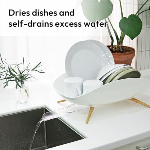 Self-Draining Dish Drying Rack, White - Wide