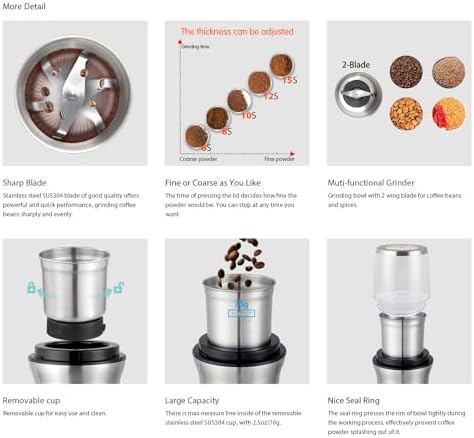 DR MILLS DM-7412N Coffee Grinder Electric and Spice Coffee Grinder with Removable SUS304 Stainless Steel Detachable Cup - Image 3