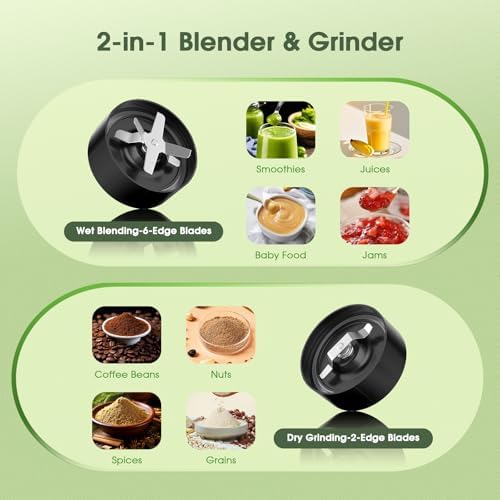 Smoothie Blender, 25000 RPM Portable Blender for Smoothies, Countertop Blenders for Kitchen with 37oz, 32oz, 23oz Personal Blenders Cups, 2 Spout Lids & 1 Resealable Lid for Crushing (Black-silver)