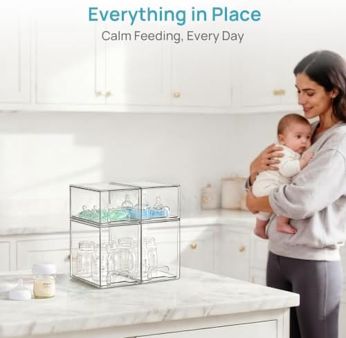 Clear Stackable Storage Drawers Set of 4, Baby Bottle Organizer