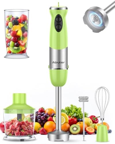 Immersion Blender Handheld 1000W 5 in 1 Corded Stick Hand Blender Kitchen with 12 Speed, BPA-Free, Mixing Beaker, Chopper, Whisk, Milk Frother, Perfect Emulsifier for Soup, Baby Food, Sauce, Puree by Abuler