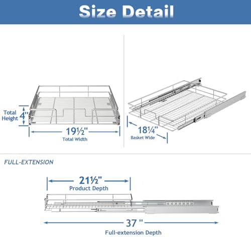 Pull Out Cabinet Organizer 19½" W x 21½" D, Heavy Duty Cabinet Pull Out Shelves, Slide Out Drawers Organization for Kitchen Cabinets Bathroom