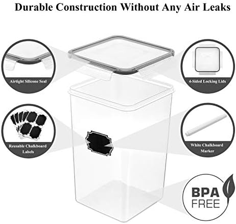 Flour Sugar Storage Containers 6.5L, 4 PCS, Black