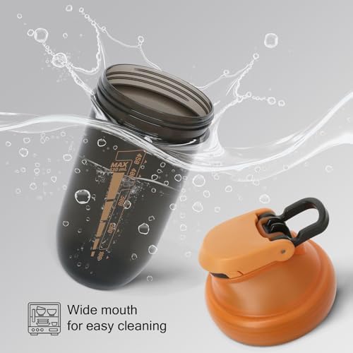 20 oz protein shaker bottle, TRITAN Plastic, BPA/BPS Free Whey Protein Drink Cups for Pre-Workout and Gym, Blender Shaker for Blending Protein Shakes, Overnight Oats and Smoothies (orange) - Image 6