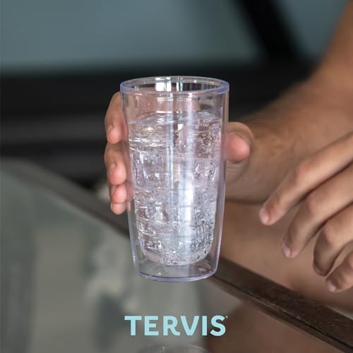 Clear & Colorful Tabletop Made in USA Double Walled Insulated Tumbler Travel Cup Keeps Drinks Cold & Hot, 16oz - 4pk, Clear