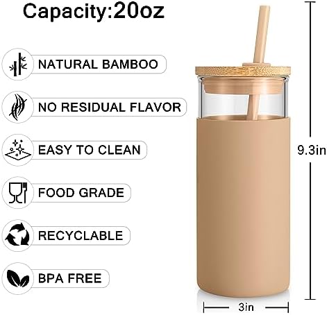 20 oz Glass Tumbler with Lids and Straws, Reusable Iced Coffee Cups