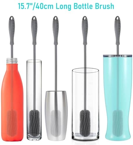 15.7" Silicone Bottle Brush, ddLUCK Water Bottle Cleaner Brush for Stanley, Hydroflasks, Glass, Thermos Sports Bottle, Vase and Glassware, Bottle Brush Cleaner for Small Narrow Neck Containers (Gray) - Image 7