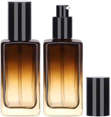 Segbeauty 2 Pack 100ml Empty Refillable Glass Bottles, 3.38oz Leakproof Pump Bottles Lotion Dispenser Bottle Travel Size Lotion Container for Essential Oil Blends Cream Gradient Brown by Segbeauty